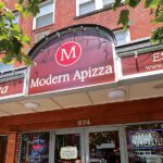 pizzeria exterior, marquee sign, Modern apizza, pepperoni pizza, new haven, connecticut, New Haven style pizza, apizza, 2023 Pizzeria of the Year